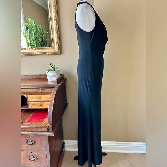 ABS Allen Schwartz Black Cowl Neck Halter Full Length Formal Gown Maxi Dress S - Picture 7 of 10